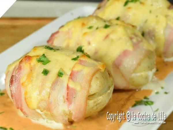 Papas rellenas: papa rellenas envueltas en tocino